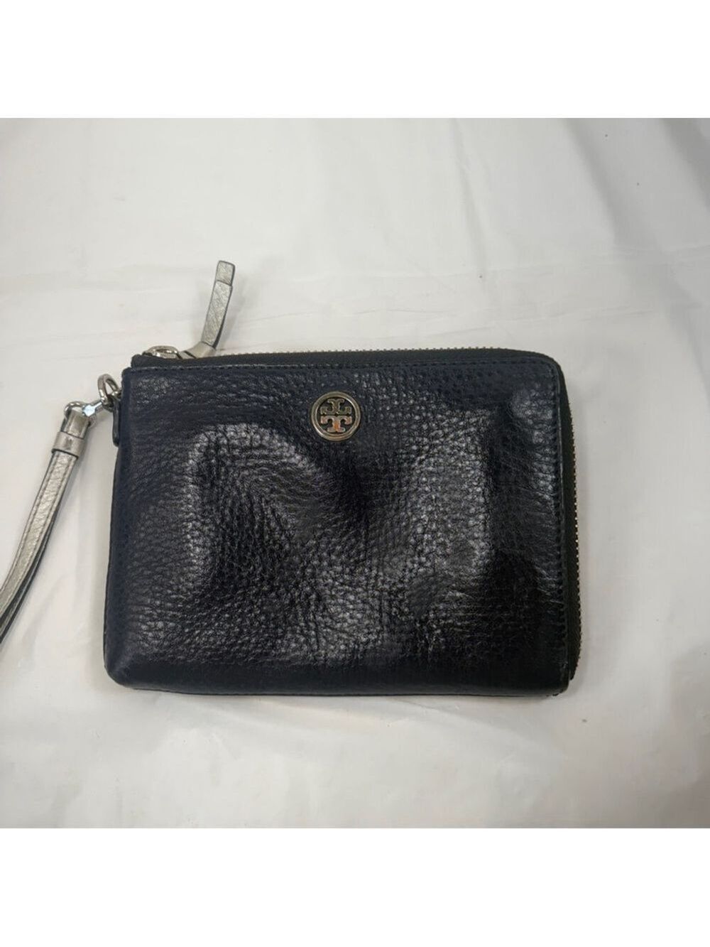 Tory Burch Blue Pebbled Leather ROBINSON LARGE WRISTLET - Picture 3 of 16